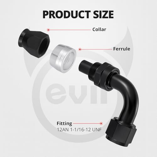 Image of EVIL ENERGY 12AN PTFE Hose End Fitting 90 Degree Black for PTFE Hose Only 4PCS