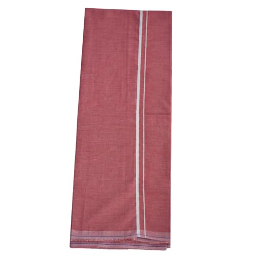 Image of Pure Cotton Dhoti for Men (1.28 x 1.87 m) | Solid Panchalu with Varied Small Color Border | Kerala Cotton Veshti, Khadi Dhoti | Lightweight Pooja & Temple Wear