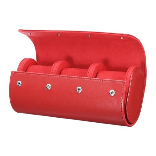 sourcing map Rouleau de montre de voyage portable en cuir à 3 emplacements pour homme et femme, organiseur de montres avec coussins amovibles pour voyage, affichage, rangement à domicile, rouge