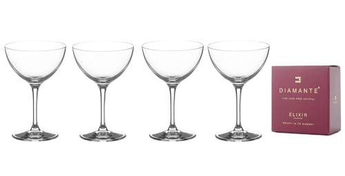 DIAMANTE Mini Nick & Nora Cocktail Coupes Crystal Glasses 140ml, Port Sherry Aperitif Digestif Negroni Glasses - ‘Auris’ Collection Undecorated Crystal - Set of 4