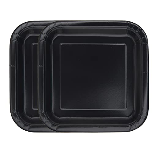 Lot de 14 assiettes en carton jetables carrées solides - 22,9 x 22,9 cm - Parfaites pour les barbecues, les anniversaires, les fêtes prénatales, les...