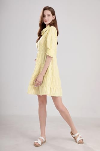 Image of utcoco Womens Striped Button Down Midi Shirt Dress Casual Loose Cuffed Long Sleeve Mid Long Dresses