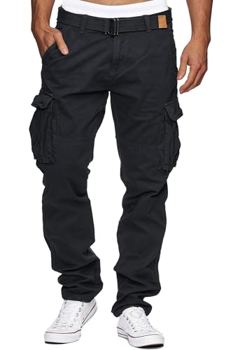 Indicode Herren William Cargohose aus Baumwolle m. 7 Taschen inkl. Gürtel...