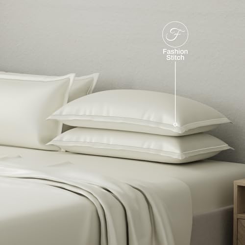 Image of BOUTIQUE LIVING Luxe Loom 100% Cotton 600 TC Mother of Pearl (Off-White) Dyed King Bedsheet Set