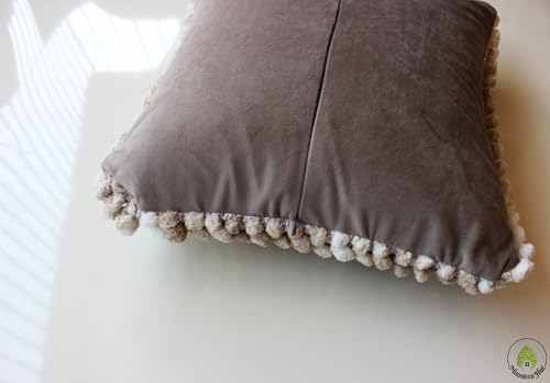 Image of Monstera Hut Boho POM POM Light Wheat Cushion Cover Pack of 1, (Cushion Cover 16x16inch) (40.6 x 40.6 cm) - (Pack of 1)