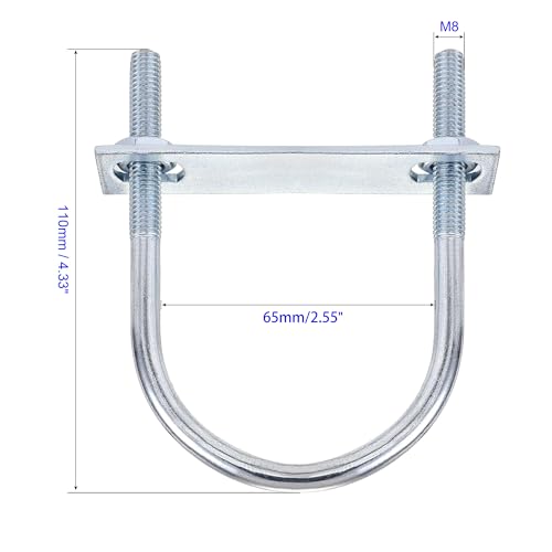 MACHSWON Round U-Bolt,2 Set Zinc Plated Alloy Steel M8 U Bolts 63mm(2.5") Inner Width 110mm Length with Nuts and Frame Plate for Automobiles Boat Trailer - Image 2