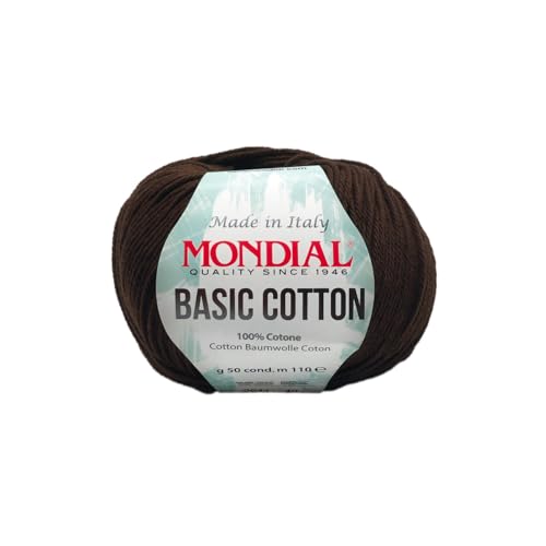 110 metri Basic Cotton Mondial Cotone 100% 50 gr 110 mt Made in Italy Filato per Ferri Maglia e Uncinetto 3,5-4,5 mm per Amigurumi Granny Square Copertine Neonato (Cacao 90% - 041)