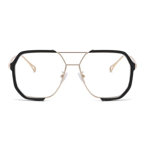 Image of LJCZKA Pilot Blue Light Blocking Glasses Women Men 70s Square Metal Frame Oversized Double Bridge Computer Gaming Eyeglasses