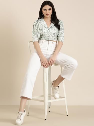 Image of SHOWOFFFF Women Printed Shirt Style Casual Top | Spread Collar 3 /4th Sleeves Crepe Top's for Womens | Regular Fit Crop Tops for Women's