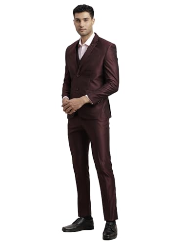 Image of Turtle Men Poly-Viscose Three Piece Suit - Dobby Print, Full Sleeve Blazer, Waistcoat & Pant for Wedding & Party