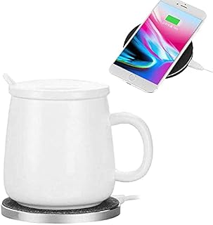 PYXISTIFY 2-in-1 Coffee Mug Warmer & Wireless Charger with A Stylish Mug - Fast iPhone Charger - Heated Cup Coaster  Portable Tea Warmer - Self Heating Mug For Desk  Office Gift for Men