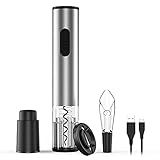  Sacacorchos Eléctrico Inalámbrico, Abridor de Vino Electrico Abrebotellas con cortador de papel de aluminio, Tapones de vino al vacío, Aireador de vino vertedor y cable de carga USB