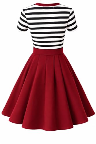 Image of BI.TENCON Women's Striped Pleated Casual A-Line Dresses Knee Length with Pockets