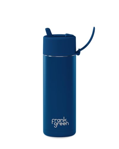 Frank Green - Ceramic Reusable Bottle - Stainless Steel Water Bottle With Straw, Insulated Water Bottle, Metal Water Bottle - Flip Straw Lid - 20oz - Deep Ocean