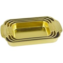 Stainless Steel Tray Stainless Steel Roaster/Roasting Pan with Handles Fish Baking Tray Deep Broiling Pan Serving Platter for Oven Cooking Lasagna Meat Chicken - Dishwasher Safe,Gold,45CM