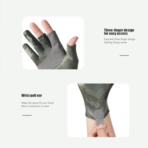 Guantes de pesca de verano UPF50+ con 3 dedos cortados para kayak 7