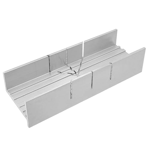 Viganoc Caja ingletadora de metal de construcción de aluminio y acero, caja de inglete pequeña de 5.3 pulgadas para sierra manual y sierras de mano con 3 ángulos de corte, ideal para cortar madera y
