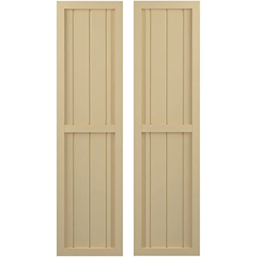 Ekena Millwork ARW101BF414X84NTH Americraft Four Exterior Real Wood Two Equal Panel Framed Board-n-Batten Shutters (Per Pair), 14"W x 84"H, Natural Twine