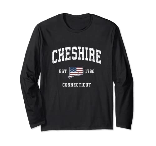 Cheshire Connecticut CT Vintage Bandera Americana Diseño Deportivo Manga Larga