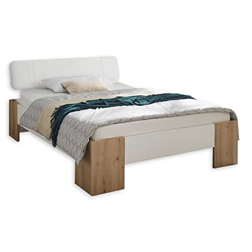 LINO Futonbett 140 x 200 cm - Modernes Jugendzimmer Bett in Artisan Eiche Optik, Weiß - 145 x 81 x 214 cm (B/H/T)