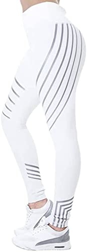Morbuy Damen Leggings Sporthose Weiß, High Waist Blickdicht Streifen Sport...