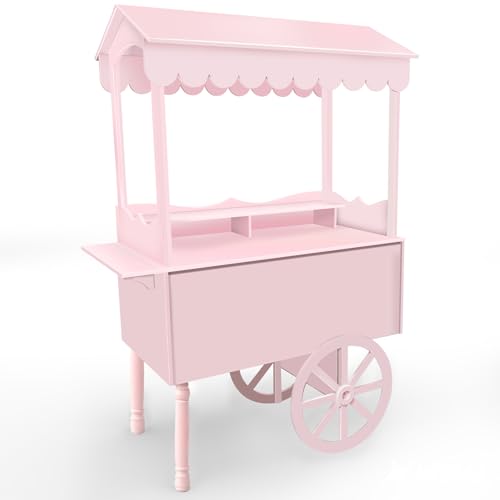 7FT Candy Cart Display Stand with Decorated Wheels, Dessert and Party Decoration Cart with 100 Ballons, Easy to Install Vintage for Parties, Birthdays, Weddings, (pink)