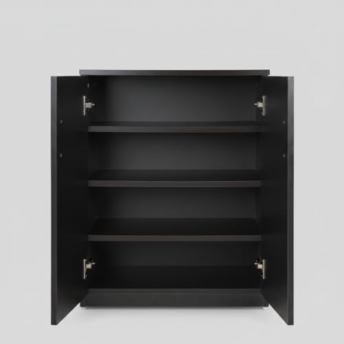 Image of Engineered Wood Shoe Rack Cabinet with Double Doors, 4 Shelf Wooden Shoe Storage Organizer for 8-12 Pairs, Modern Shoe Cupboard for Entryway, Bedroom, Living Room, Hallway, (MIDNIGHT WENGE 4 SHELF)
