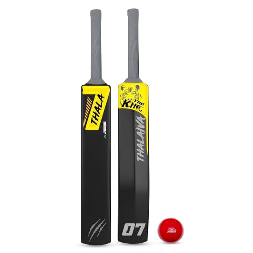 Image of Jaspo Thala Plastic Cricket Kit | 34 Inch Bat Specially Designed for Tennis Ball & Wind Ball | Durable Cricket Set for Kids, Beginners & Casual Play| (Thala Bat with 1pc Ball)