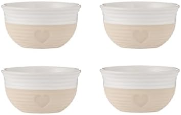 Mason Cash Rustic Charm Mini Bowls Set of 4 Stoneware Bowls with Debossed Heart Motif 150ml Capacity Ideal for Pinch Pots Dips Desserts - Thumbnail 2
