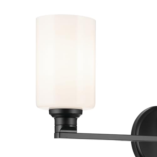 Image of Kichler Gioe 24.25 in 3-Light Bathroom Vanity Light Fixture with Opal Glass in Black, Modern Wall Mount Over Mirror for Powder Room, Damp Rated (24.25 in W x 10.5 in H), 55226BK