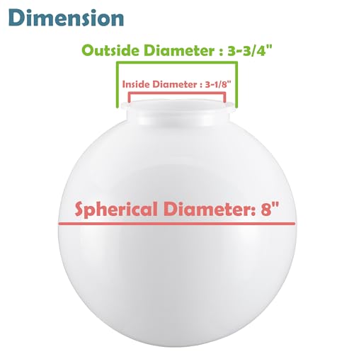 Image of Aspen Creative 28002-11, 8 inch White Acrylic Replacement Lamp Post Globe with 3-3 /4 inch Twist Lock Neck