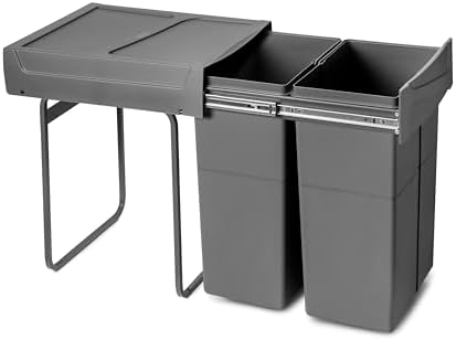 Emuca - Recycling container for the kitchen, floor mounting and hand extension, 2 x 25 l, plastic anthracite grey