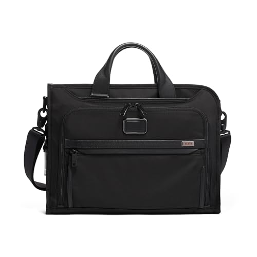 Tumi Official Authentic Alpha 3 Slim Deluxe Portfolio Briefcase, Black, One Size