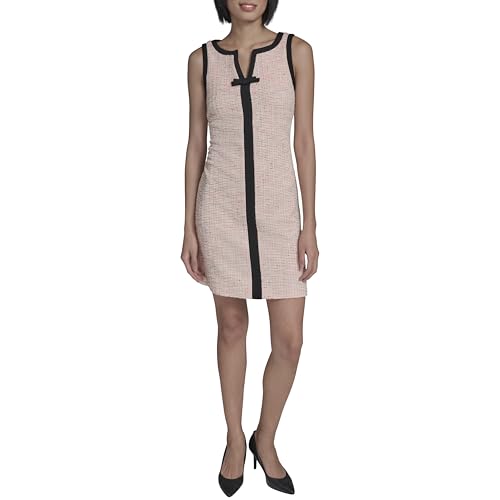 Image of Karl Lagerfeld Women's Sleeveless Split Neck Contrast Trim A-line Mini Dress with Bow Detail