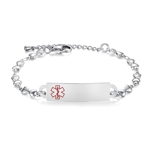 Medical Alert Bracelets for Women Adjustable Personalized Free Engrave Medical ID Bracelets 6.5-8 Inch