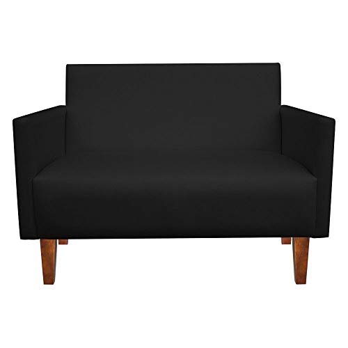 Sofá Retrô Namoradeira Jade 2 Lugares Corino Preto Pés Castanho - D'Rossi