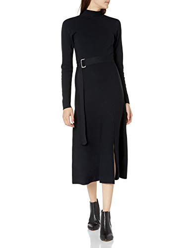 The Drop Women s Odette Long Sleeve Mock-Neck Belted Swing Maxi Dress, Black, XXS