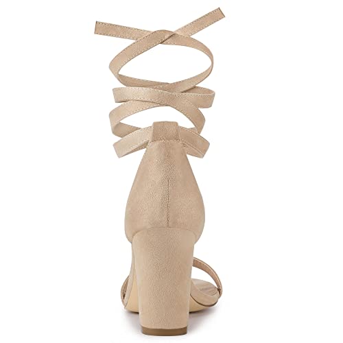 Allegra K Allegra K Women's Lace Up and Ankle Strap Chunky Beige Heel Sandals 7 M US