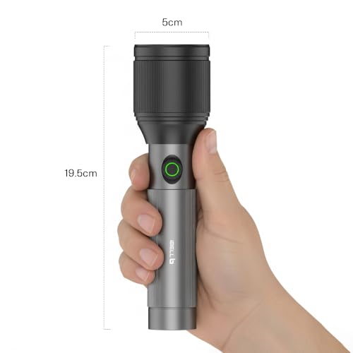 Image of IBELL LUMINEX 850 Rechargeable Torch Light - Pack of 2| 2200 mah Battery Telescopic Zoom,USB-C Charging, High Power LED,3 Light Modes,15W, Aluminium Flashlight for Home, Outdoor & Emergency Use (Grey)
