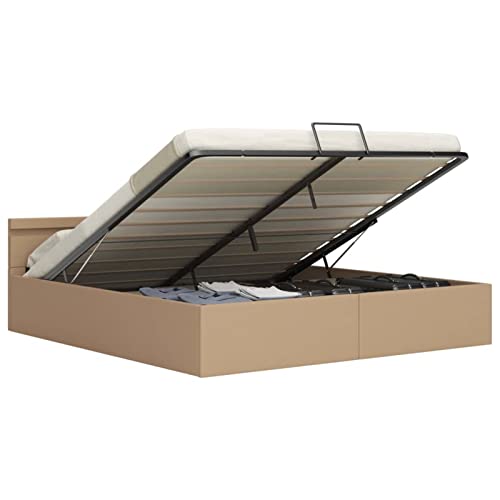 LAPOOH Cama canapé hidráulica LED, Cama Abatible Horizontal, Canapes Matrimonio, Base Cama, Cuero sintético Capuchino 160x200 cm