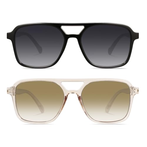 Image of GRFISIA Retro Aviator Sunglasses for Women Men Trendy Rectangle Womens Mens Sun Glasses Shades for Driving Vacation UV400