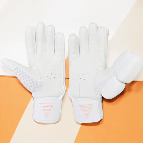 Image of VERSANT Korean Pu PRO DG Cricket Batting Gloves (All White, Men Size, Right Handed)