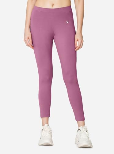 Image of VSTAR PL02 Women Ankle Length Stretchable Slim Fit Leggings with Secured Side Pocket | Moisture-Wicking | Soft Waistband & Cotton-Elastane Fabric | XL | Wild Rose