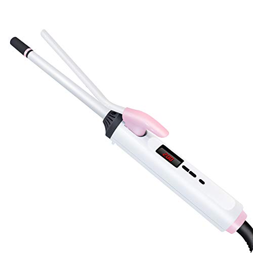 UKLISS Volume Waves Curling Tong 9mm Hair Curler Ceramic Coating Barrels Curling Wand Dual Voltage for All Hair (White & Pink)