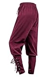 Zhitunemi Viking Pirate Pants Men: Renaissance Costume Men Medieval Pants - Pirate Halloween Costumes & Renaissance Faire Wine Red-3XL