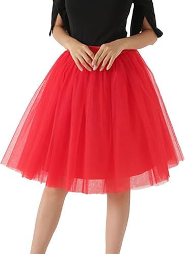 Tüllrock Rot, Tüllrock Damen, Ballett Tütü, Petticoat, Unterrock, Tanzkleid, Karneval Kostüm, Tutu, Tüll Rock, Tanzrock, Ballkleid, Abendkleid,...