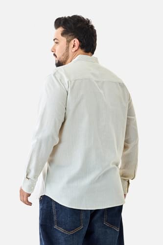 Image of SNITCH Men Casual Plus Size Shirt | Regular Fit Full Sleeve Mandarin Collar Striped Design | Premium Cotton Linen Blend & Breathable Fabric for Office & Everyday Wear