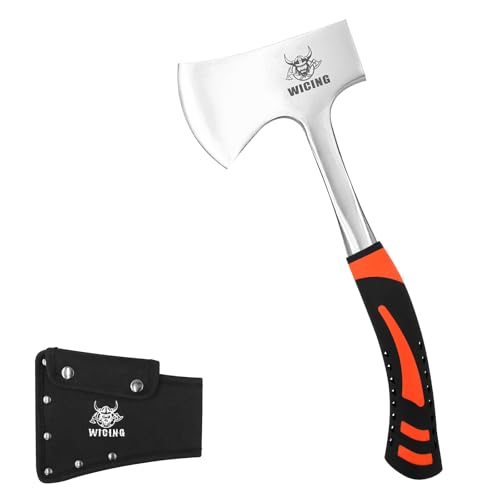 WICING 13.8' Hatchet, Camping Axe High Carbon Steel & Shock Reduction Grip with Nylon Sheath