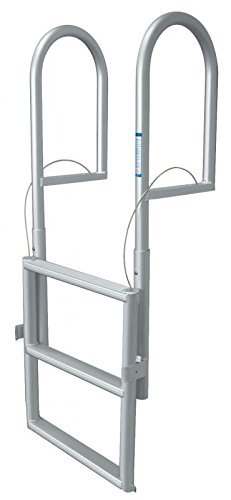 JIF Marine Retractable Sliding Dock Lift Ladder – 5-Step Aluminum Dock Ladder with Standard 2