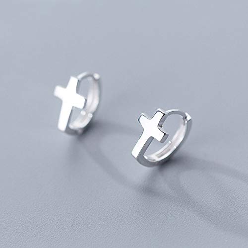 Cross Criss Sterling Silver Tiny Sleeper Hoop Earrings For Women Girls Minimalist Faith Hope Small Cartilage Tragus Huggie Hoops Cuffs Studs Fashion Jewelry Gifts Unisex Birthday Bff Hypoallergenic (Silver) #TOP4